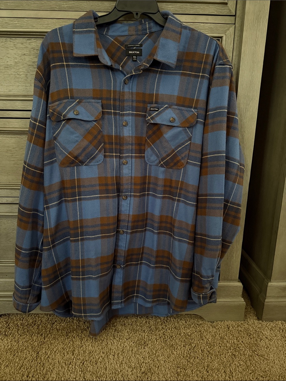 Brixton Blue and Brown Plaid Flannel Overshirt